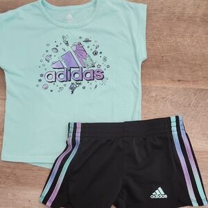 Adidas Aqua Tee and Black Shorts with Stripes